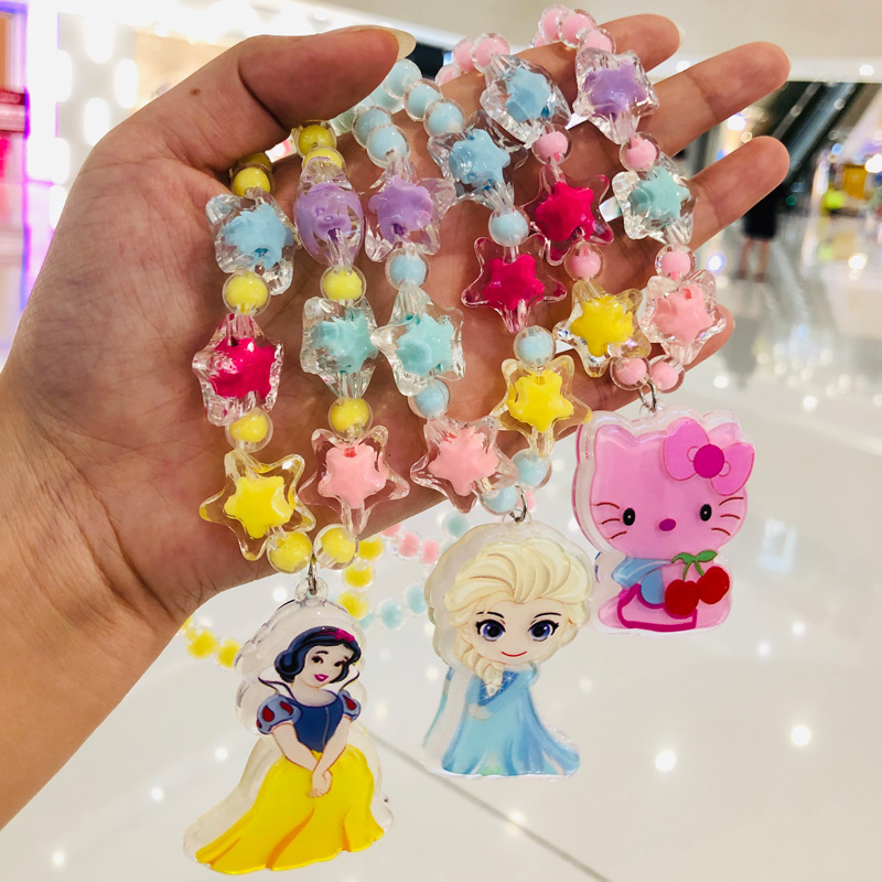 Children Shine Necklace Handmade Ornament Little Girl Princess Cartoon Cute Jewelry Sets Girl Ring Toy
