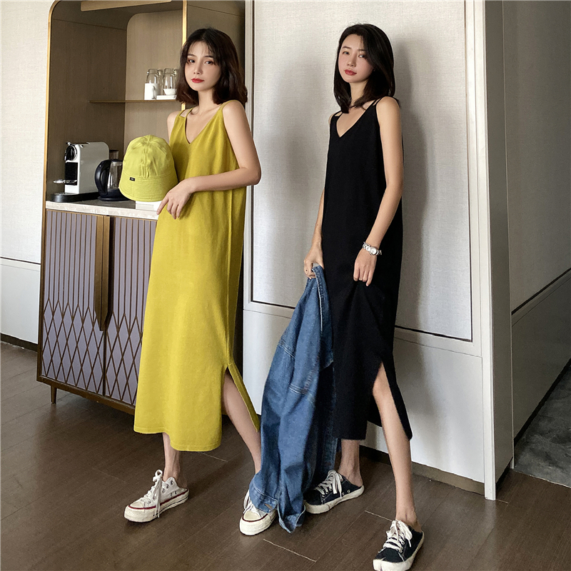 Maternity slip dress Spring and Autumn fashionable split inner knitted dress vest skirt fashion loose over-the-knee long skirt