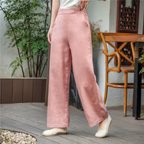 Spring and summer 2021 New twill Ramie loose casual wide leg pants literary style retro casual pants