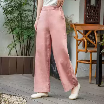 Spring and summer 2021 New twill hemp loose casual wide pants literary style retro casual pants