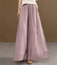 Literary inner and outer cotton imitation silk high waist double casual pants cotton and linen straight wide leg pants throw pants chain fairy pants