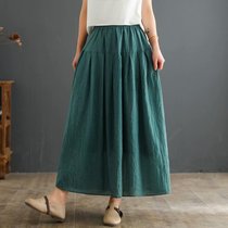 Retro cotton linen elastic waist Art National style skirt temperament thin flower silk cotton skirt 2021 summer New