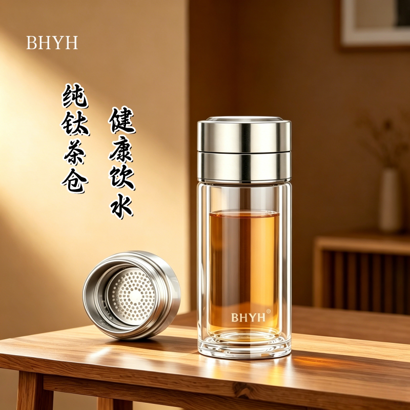 Bhyh Double-Layer High Borosilicate Glass Tea and Water Separation Cup for Men, High-End Business Tea Brewing Cup for Women, Portable and Anti-Scalding for Car Use Bhyh Double-Layer High Borosilicate Glass Tea and Water Separation Cup for Men, High-End Business Tea Brewing Cup for Women, Portable and Anti-Scalding for Car Use