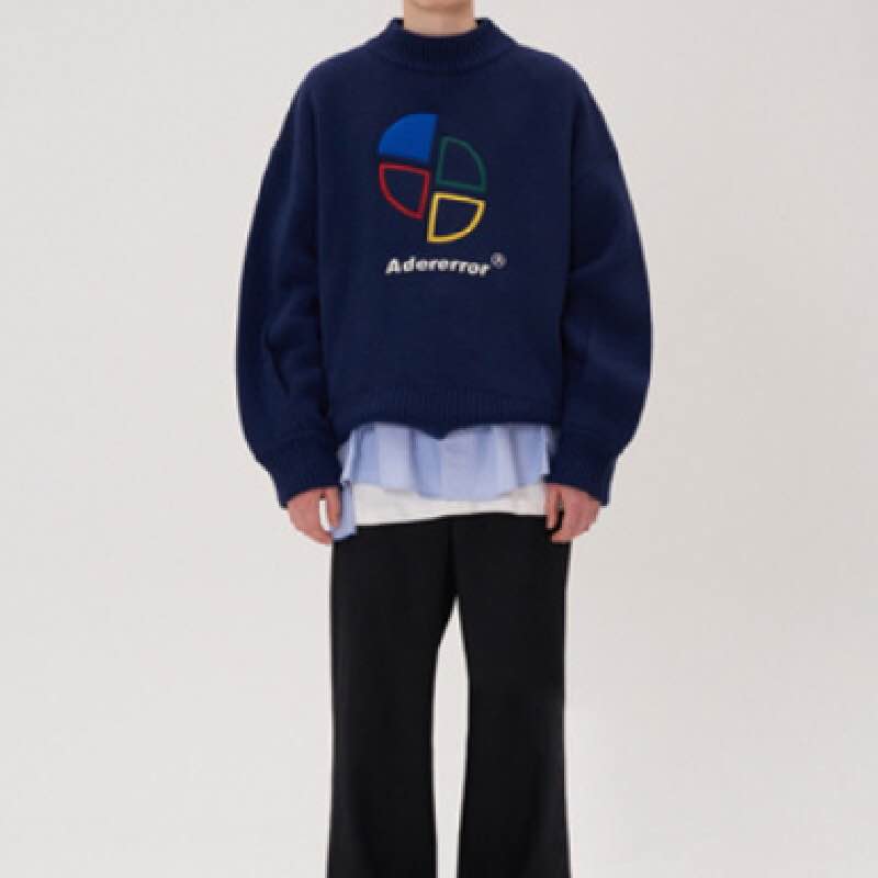 Blue & High Qualitythe republic of korea Chaopai Ader   error Same popularity heavy industry colour logo Embroidery knitting Crew neck Couple sweater