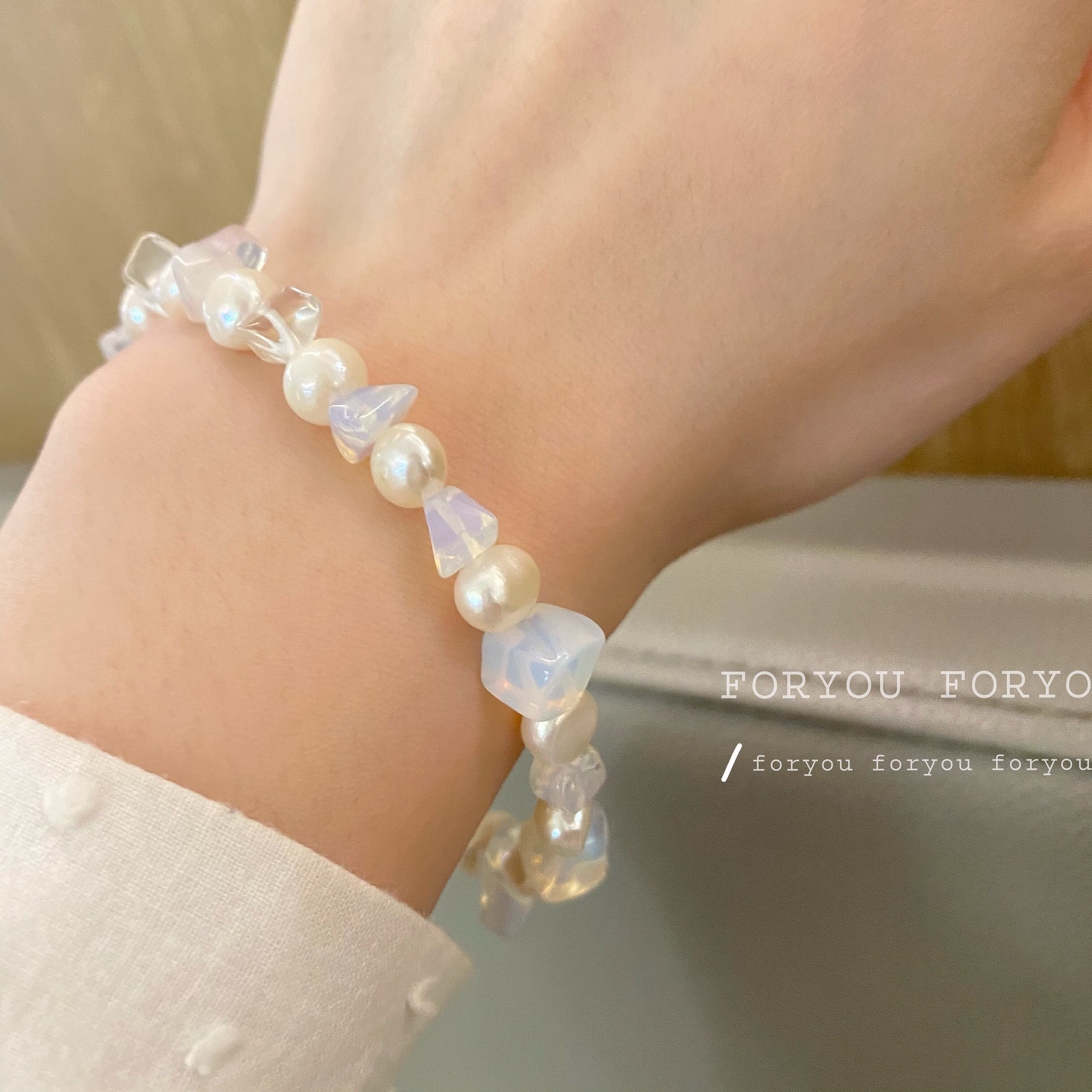 Menopause ~ moonstone electroplating true gold irregular freshwater pearl handmade egg white small fresh bracelet handmade
