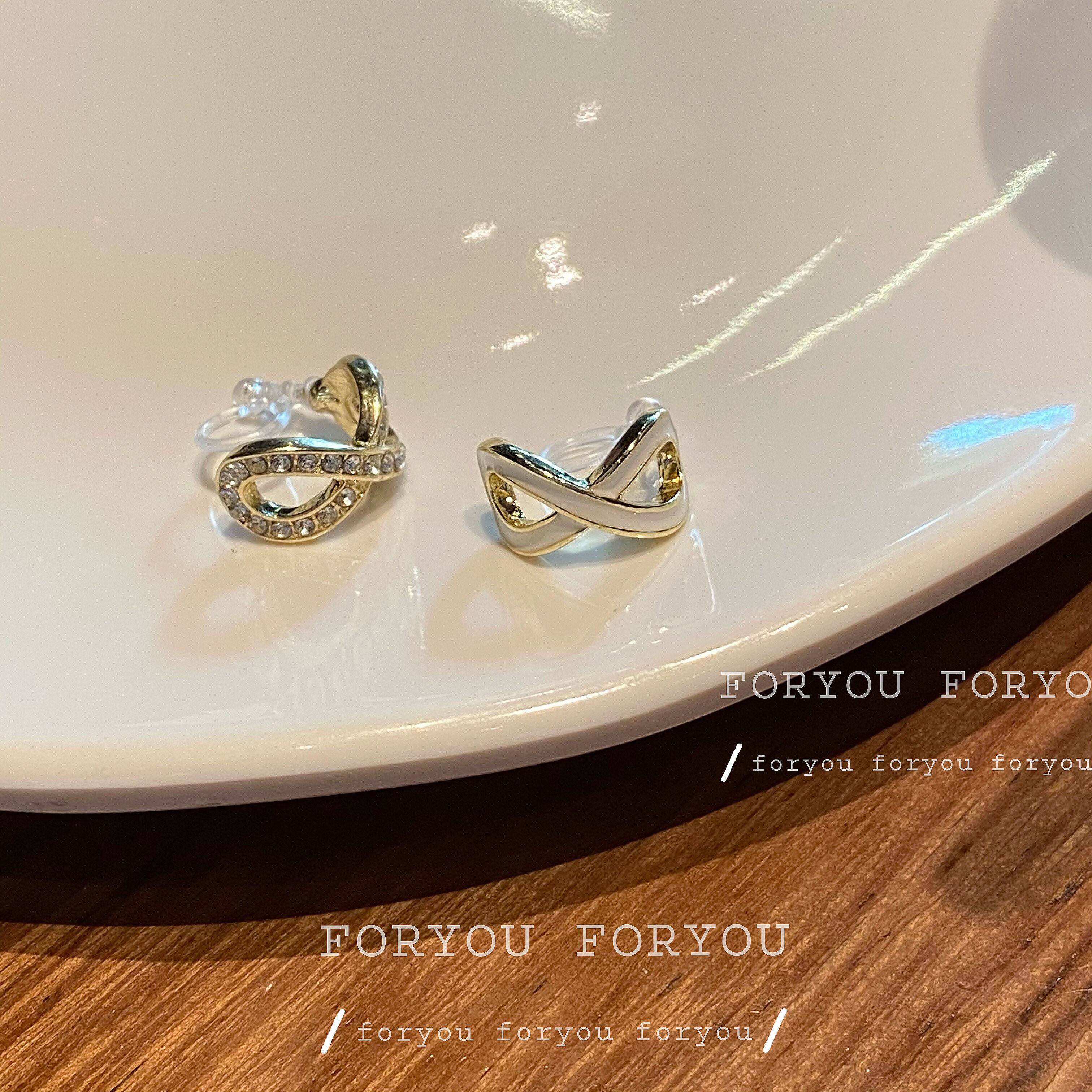 Korean temperament simple asymmetric micro diamond silver needle ear pin new French fresh earrings without ear holes ear clip