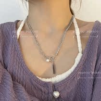 Silver chain sub-inlaid drill hip hop pearl titanium steel necklace 100 hitch wave Fan Korean wind Chains small crowdlock bone chain