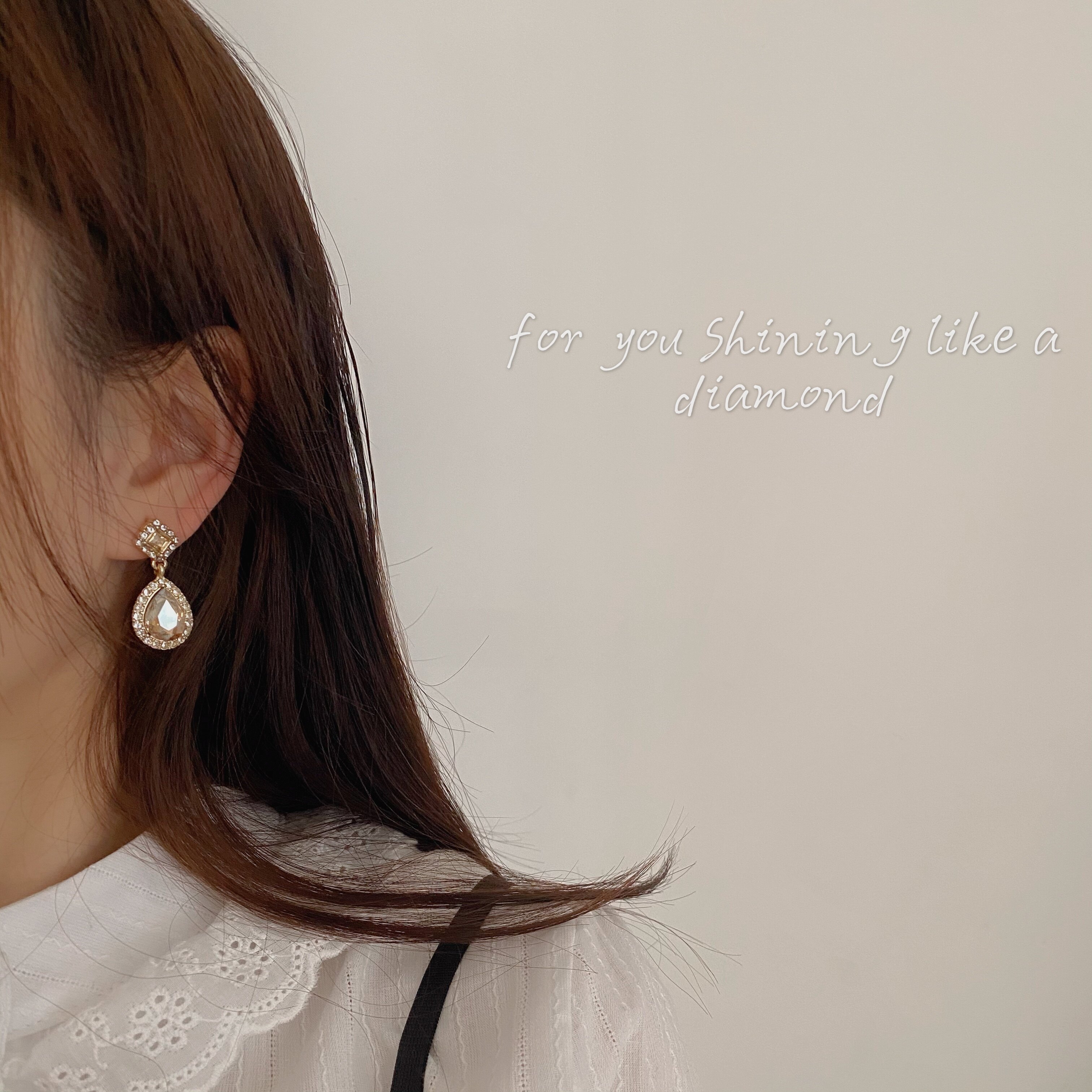 Special temperament Champagne Crystal Ear Trim Ear Needle Annual Clamp Advanced Orange Powder Restored Palace Flash Drill Diamond