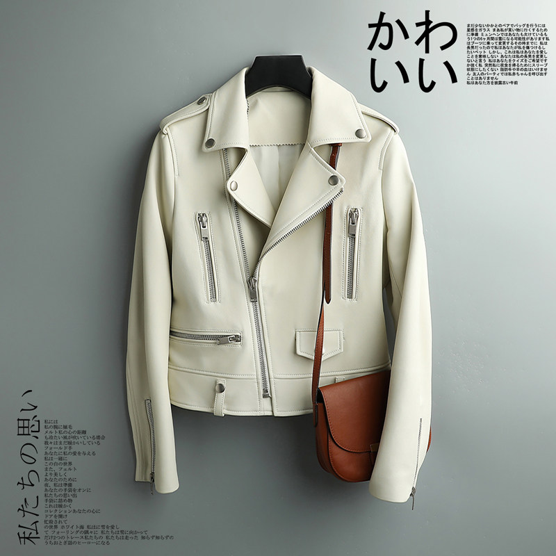 Trendy Little White Leather Import Little Lambskin 2021 Genuine Leather Leather Coat Jacket Woman Locomotive Short Sheep Leather Jacket Tide