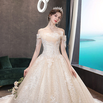 Light wedding dress 2021 New Bride wedding together champagne color shoulder trailing simple Starry Sky Forest winter