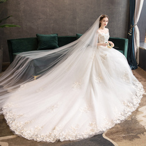 2021 new bridal main wedding dress wedding dress with shoulder simple long tail small son thin
