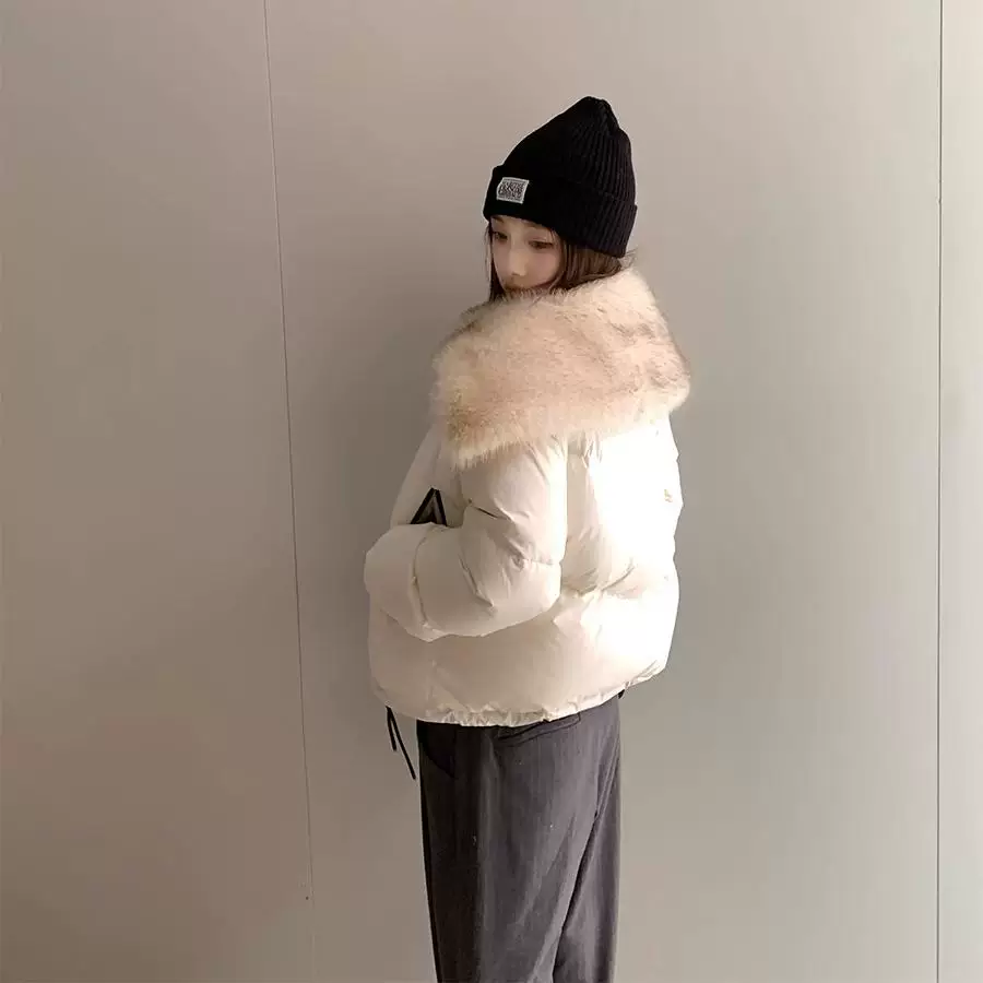 Полупальто из утепленного Velvet белого цвета с утиной тессой, для подростков, увеличенная толщина