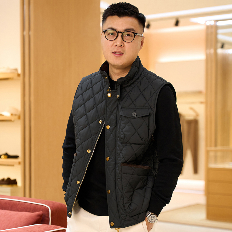 【260105009】Stylish and Unconventional American Retro Casual Wool and Cotton Men's Quilted Vest Jacket