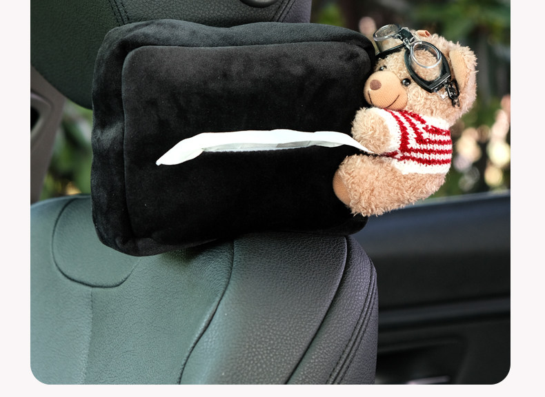 Cute Bear Car Tissue Box Car Tissue Cover Hanging Bag Seat Back Hanging Car Tissue Box Car Interior Decoration