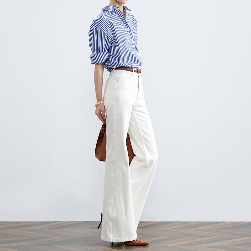 Zheye'Horseshoe Pants' Four-Way Stretch Flared White Jeans for Women, Spring/Summer 2026 New Slim Fit Bell-Bottom Pants