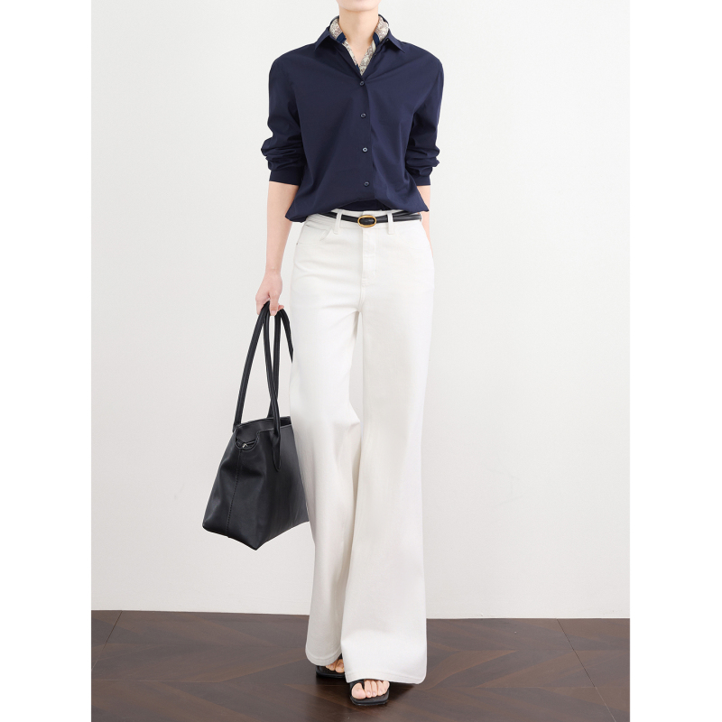 Zheye【Zhen Dian Bai Niu】High-Elastic White Flared Pants for Women, Summer 2026 New Style, Drapey Micro-Flared Jeans