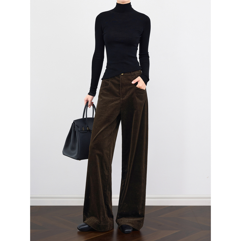 Zheye【Corduroy Essential Pants】Brown Retro Wide-Leg Pants for Women, Modern Casual Straight-Leg Long Pants for Autumn Zheye【Corduroy Essential Pants】Brown Retro Wide-Leg Pants for Women, Modern Casual Straight-Leg Long Pants for Autumn