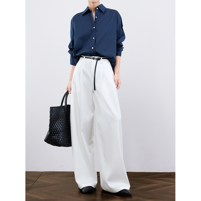 Zheye【Acetate Wool】White Suit Pants for Women, High-End Drape, Double Pleated Wide-Leg Pants, Minimalist Casual Pants