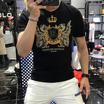 Rich and bird ice sensation t-shirt male and small neckline scalping national tide-ruffled sweetness handsome cotton short sleeve Chamordee design sense earth