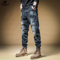 Rich and bird overalls jeans Mens loose bunches casual pants 100 lap 2022 spring new trendy young mens pants