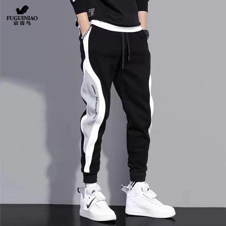 Rich Expensive Birds Autumn Winter Collage of Trousers Men 100 Hitch Loose Sports Bunch Foot Plus Suede Harbor Wind Casual Pants