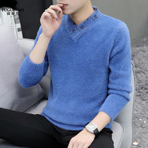 Rich and bird suede woolen sweater male winter plus suede thickened cover head flow line with winter clothing cashmere sweater warm up clothes