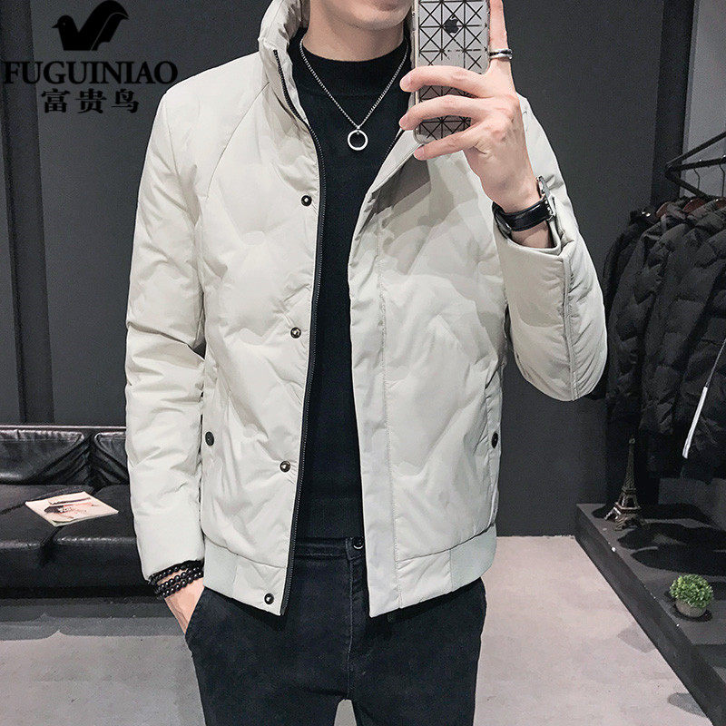 Fugui bird men's down clothes 2021 New short and light slim fit Thickened White Duck Suede Jacket Stand-up Jacket