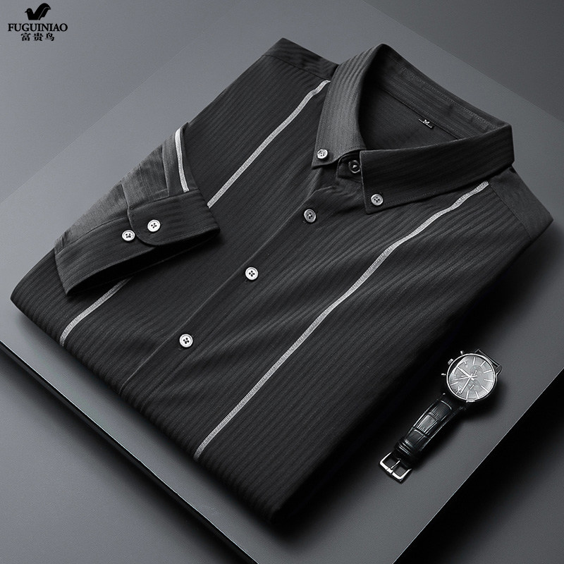 Rich Bird Striped Slim Fit Five Point Sleeve Shirt Men's Summer Korean Short Sleeve Business Casual Five Point Sleeve Fashion Shirt