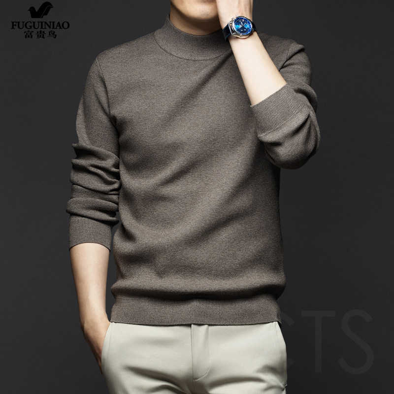 Rich and bird cashmere sweater men's and half high neckline with 2022 new Korean version Trend 100 lap knit undershirt