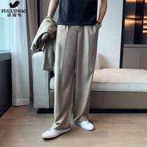 Fgn Western pants Male Summer thin style Casual Double Plexigo Style Rice White Broadlegged Pants Lengthened High Level Sensational Pants Design Feel