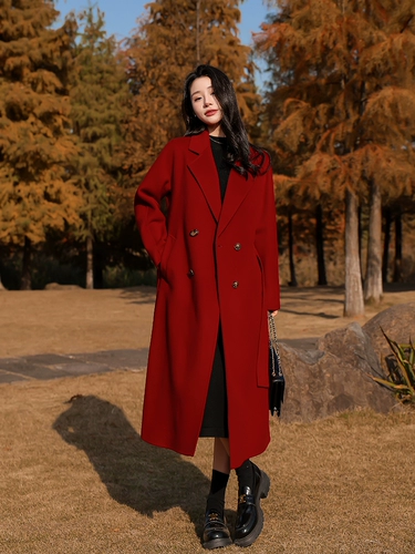 Красное двусторонное кашемировое зимнее элитное шерстяное пальто, 2025 года