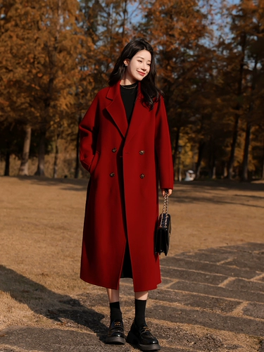 Красное двусторонное кашемировое зимнее элитное шерстяное пальто, 2025 года