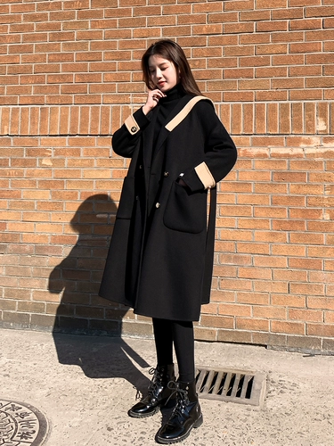 Черное двусторонное кашемировое зимнее элитное военно-морское шерстяное пальто, 2025 года