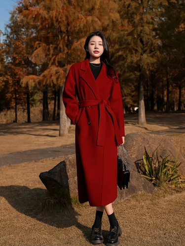 Красное двусторонное кашемировое зимнее элитное шерстяное пальто, 2025 года