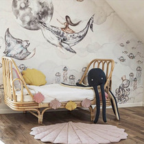 Custom ins Handmade Rattan Knitting Bed Indonesian Rattan Art Baby Bed Kids Room Homestay Rattan Knitting Furniture Crib