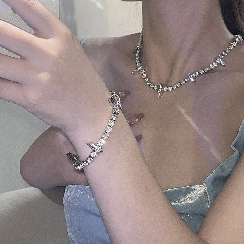 Willa｜Hip-Hop Style Black Panther-Inspired Full Diamond Tennis Chain Necklace for Men and Women, Trendy Street Zircon Clavicle Chain Bracelet