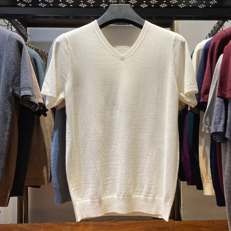 Woodpecker 100 half-sleeved wool sweater men's short-sleeved V-neck cashmere half-sleeved bottoming sweater sweater winter pullover