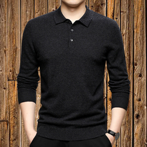 High-end pure woolen sweater men polo shirt pure wool thin middle-aged dad Ordos City Spring and Autumn Winter Black