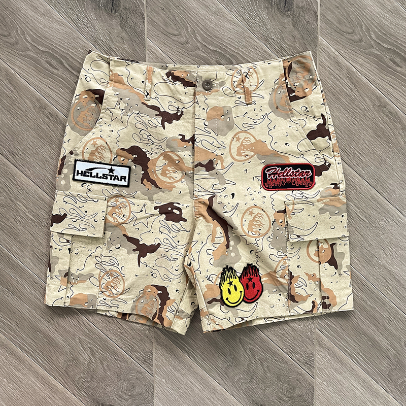 Hellstar Studios European and American High Street Style Embroidered Camouflage Sports Shorts, Casual Workwear Shorts