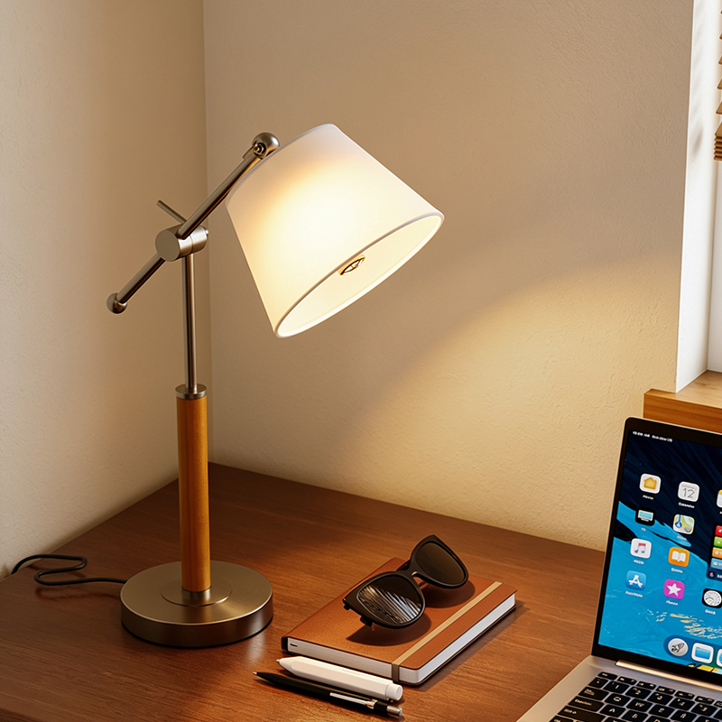Vintage Swing-Arm Decorative Table Lamp for Bedroom Bedside Study Reading Eye-Protection Table Lamp Simple Retro Style Solid Wood Atmosphere Lamp