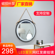 Hair salon mirror table Hair salon hair cutting mirror Barber shop European haircut single-sided wall-mounted mirror table LED beauty mirror with light