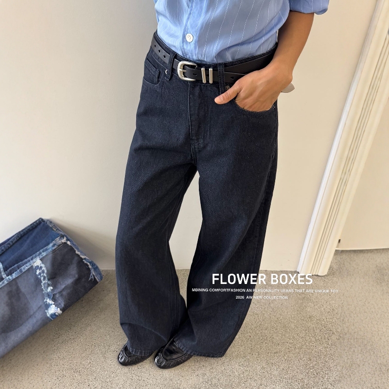 Flower Boxes Flower Box Jeans Women's Autumn New Style 68936 Original Blue High Waist Non-Tight Straight Leg Pants Flower Boxes Flower Box Jeans Women's Autumn New Style 68936 Original Blue High Waist Non-Tight Straight Leg Pants