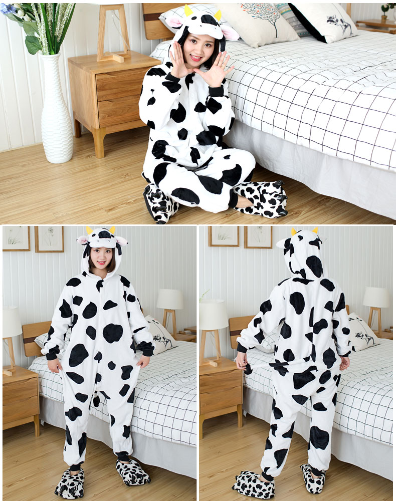 Mùa thu và mùa đông khủng long flannel phim hoạt hình động vật bộ đồ ngủ liền kề nam nữ đồ lửng mặc nhà