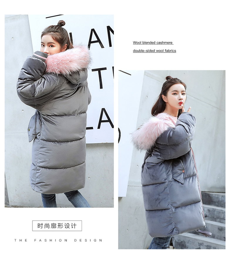 Áo cotton nữ mùa đông dài bf phiên bản Hàn Quốc 2018 mới nhung vàng dày sang trọng xuống cổ bông độn áo phao đại hàn nữ