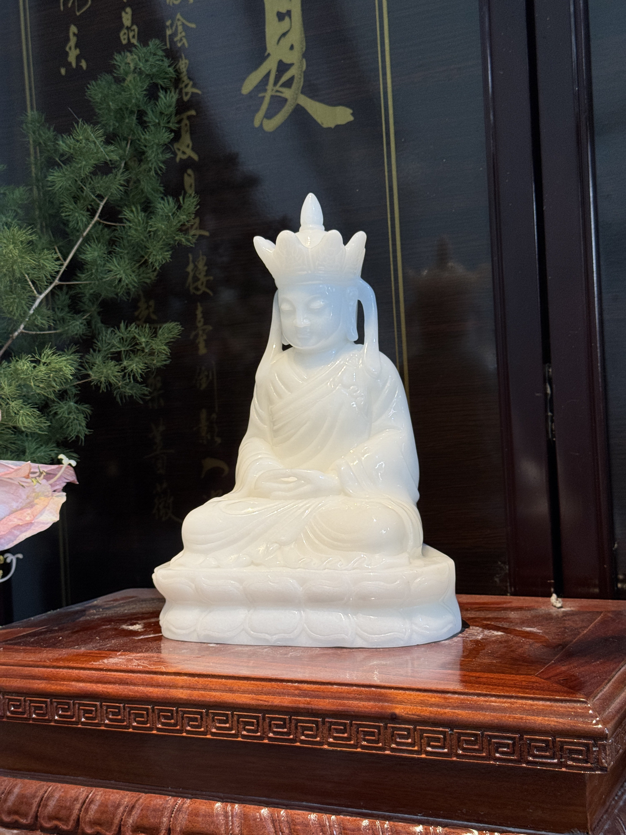 缅甸白玉25公分地藏王菩萨佛像坐莲托钵观世音摆件佛像供奉家居