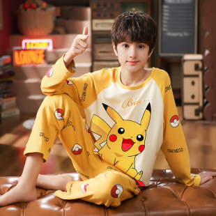 Children's pajamas boys spring and autumn long-sleeved pure cotton medium and large children's boys home clothes teenagers 2024 new set
