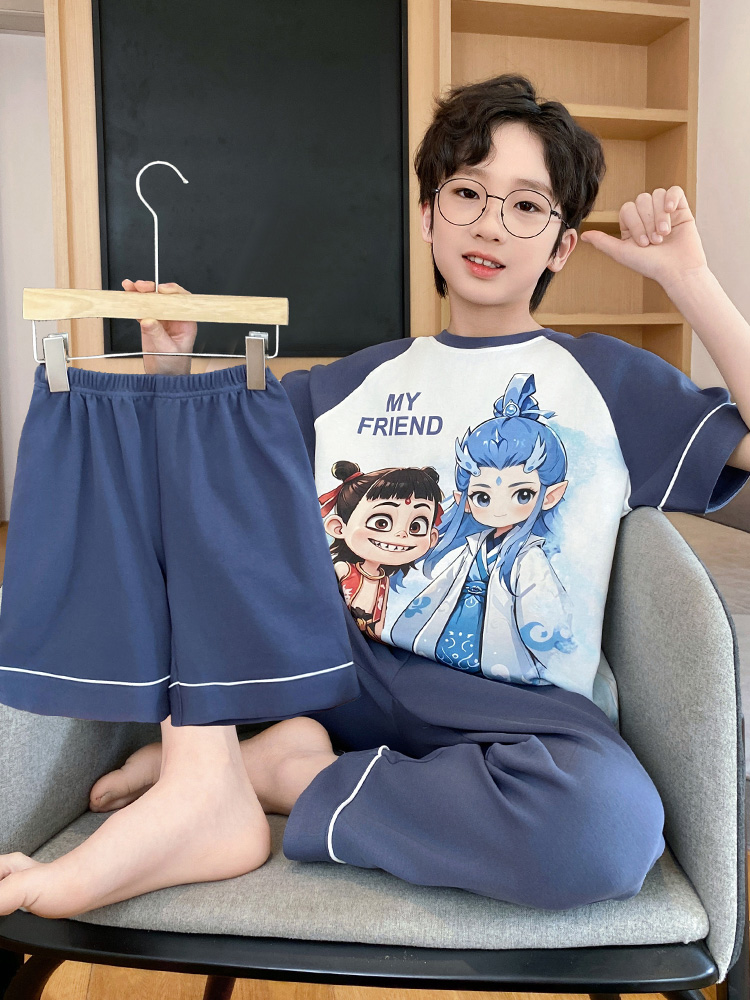 2025新款三件套儿童睡衣夏季男童纯棉薄款短袖夏款男孩大童家居服