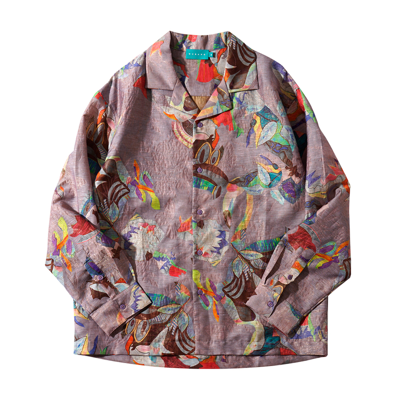 Wurang Autumn Art Print Cuban Collar Loose Long Sleeve Shirt Fun 6211 Wurang Autumn Art Print Cuban Collar Loose Long Sleeve Shirt Fun 6211