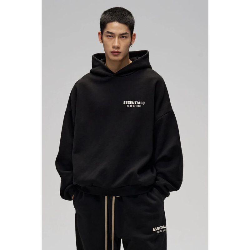 24Essessentials New Autumn and Winter Fleece-Lined Silicone Printed Double-Line Hooded Sweatshirt for Men and Women, Trendy Large Size