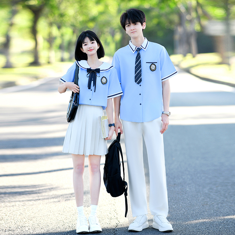 Class Uniform Summer College Style Navy Collar Short-Sleeved Shirt Suit Women's Pleated Skirt Junior and Senior High School Student Performance Uniform Graduation Photo